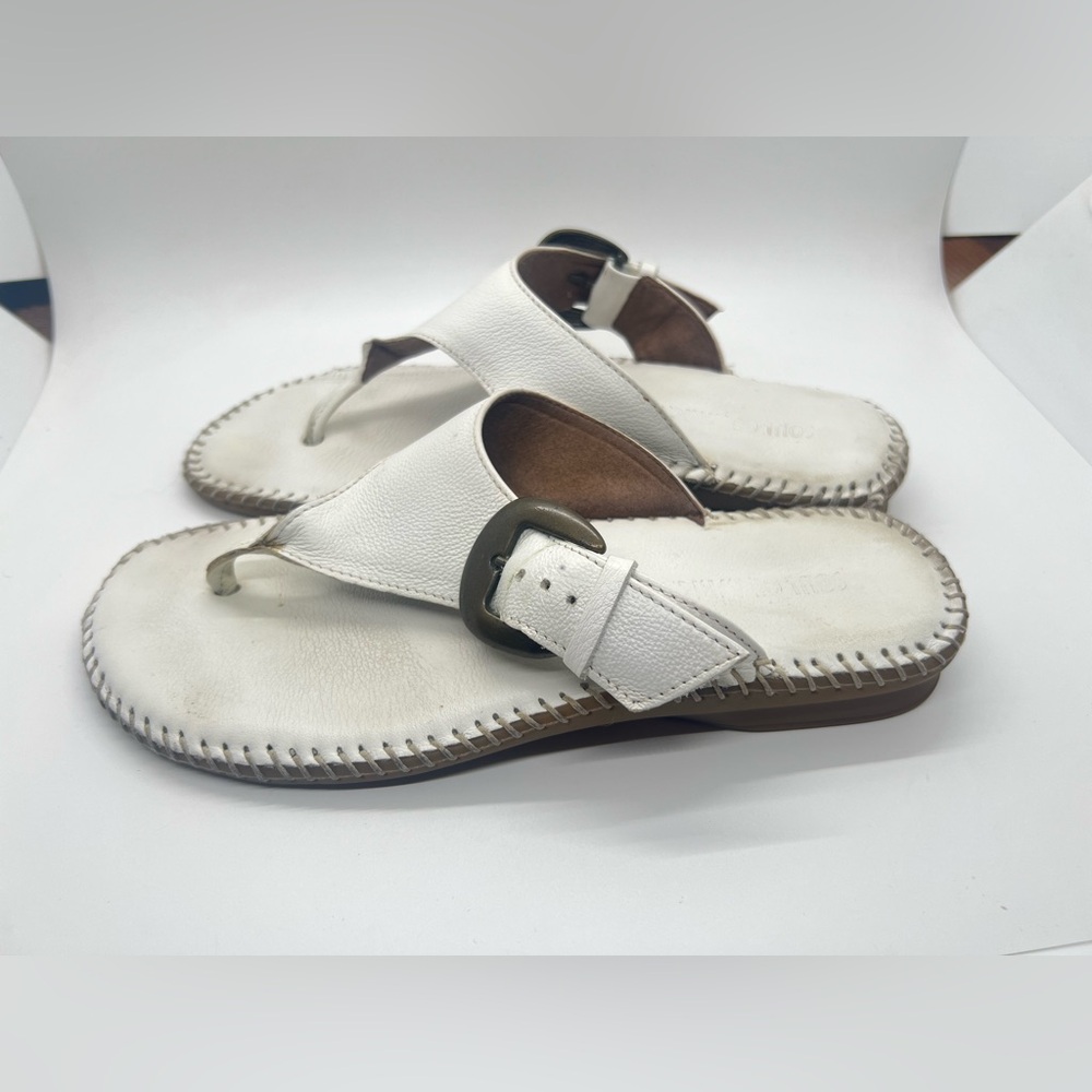 Soul of Africa White Leather Thong Sandals Size 7 Buckle Strap Handstitched - Picture 5 of 9